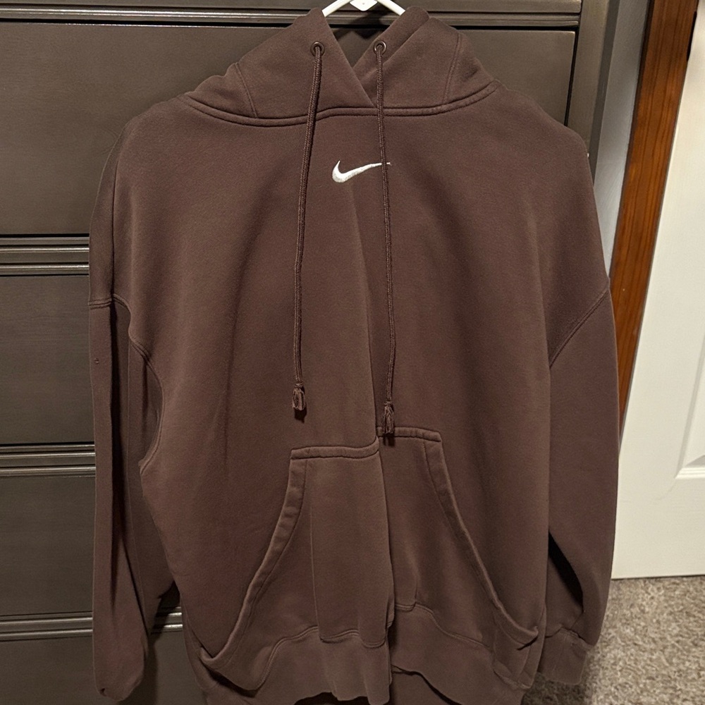 Nike Oversized Chocolate Hoodie with White Swoosh